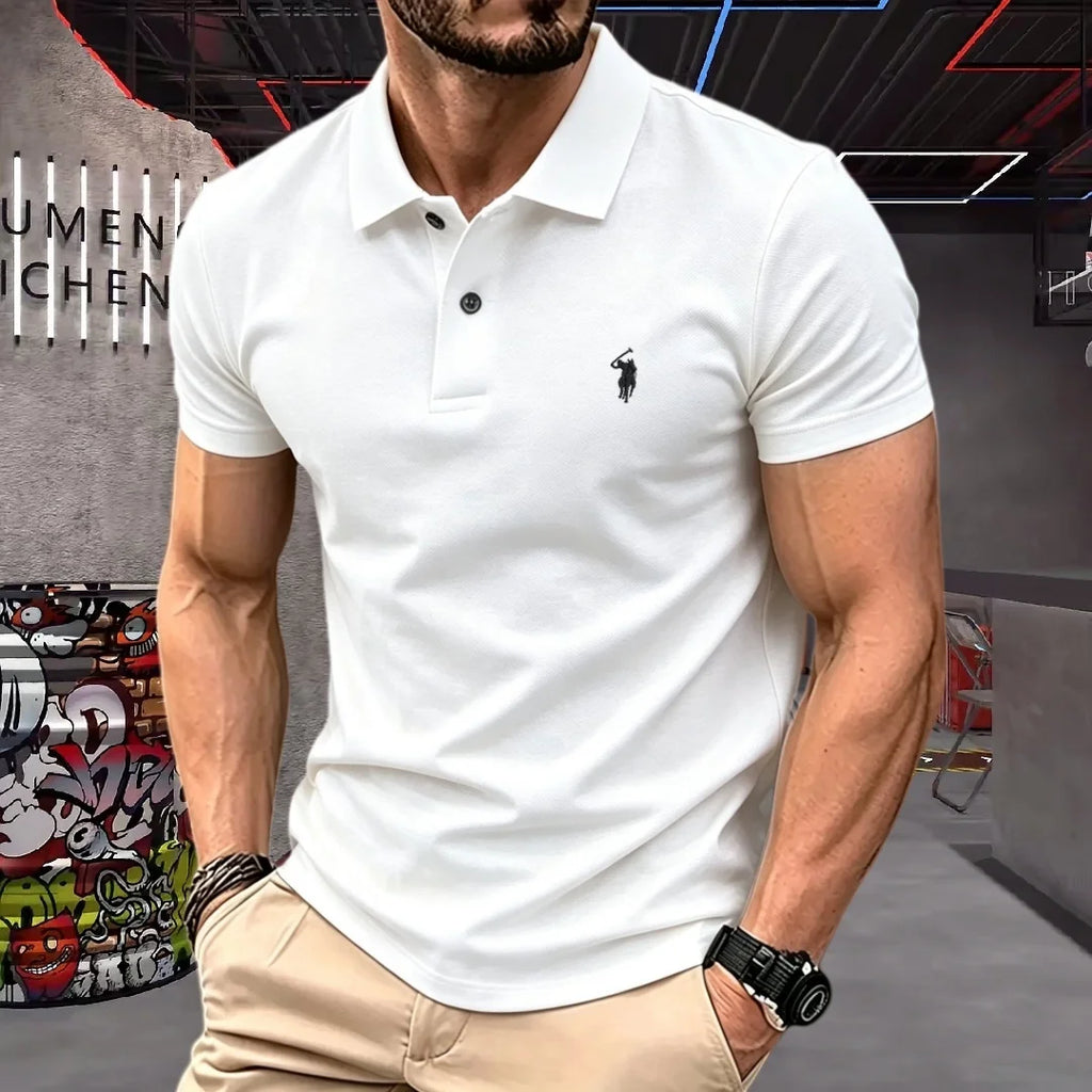 Men’s 100% Cotton Luxury Pony Embroidery Polo Shirt – Summer Golf Casual T-Shirt