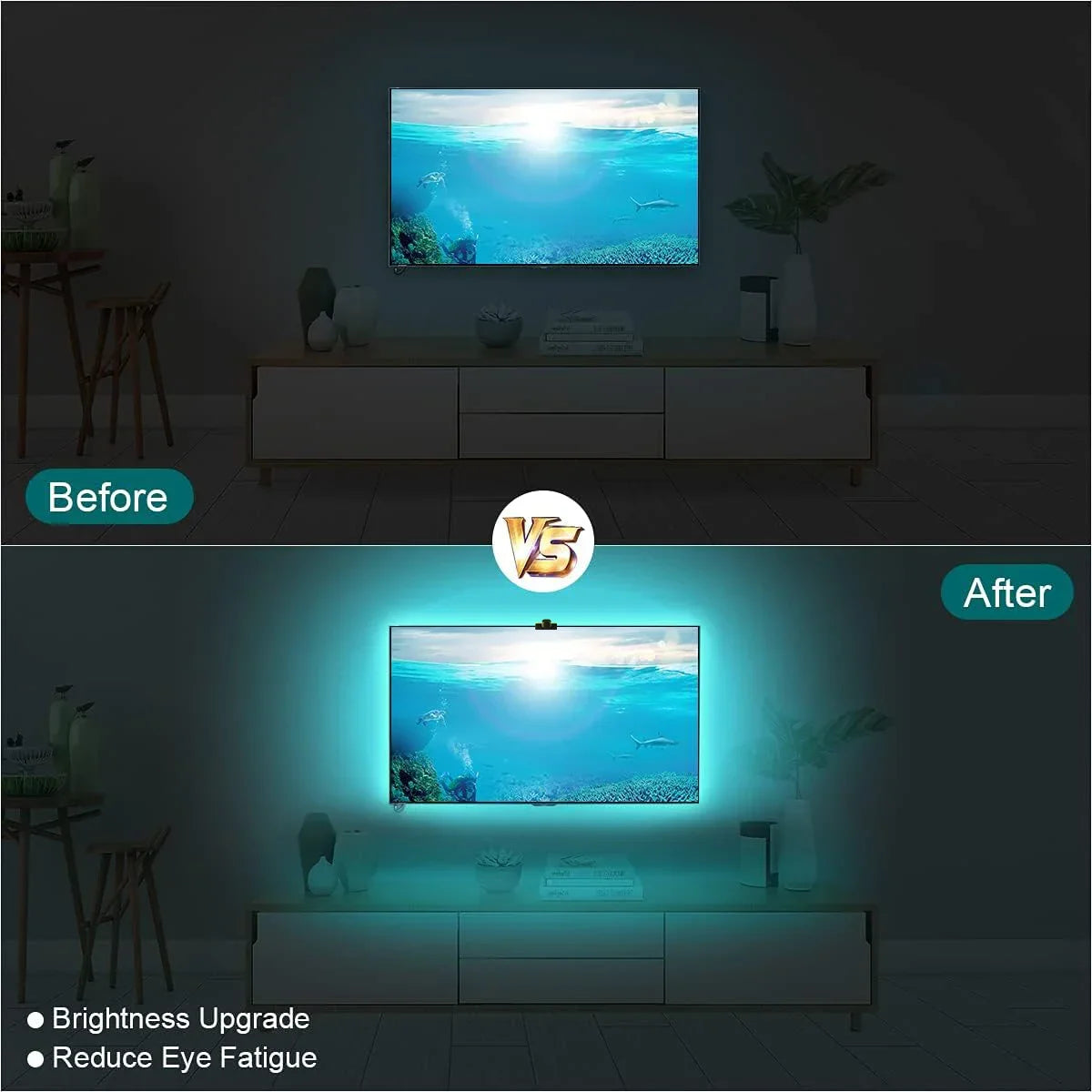 RGBIC TV LED Backlight with Camera – Screen & Music Sync for 55–75 Inch TVs