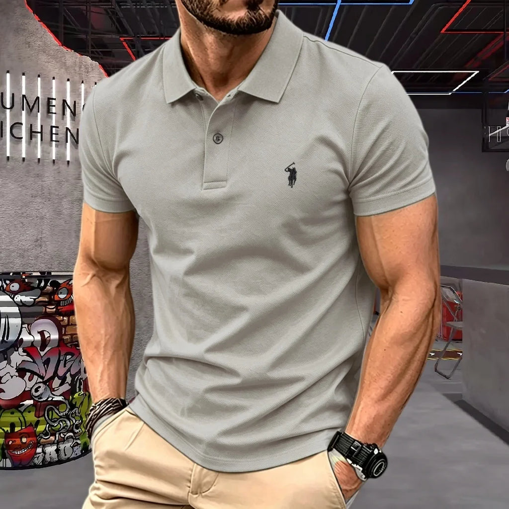 Men’s 100% Cotton Luxury Pony Embroidery Polo Shirt – Summer Golf Casual T-Shirt