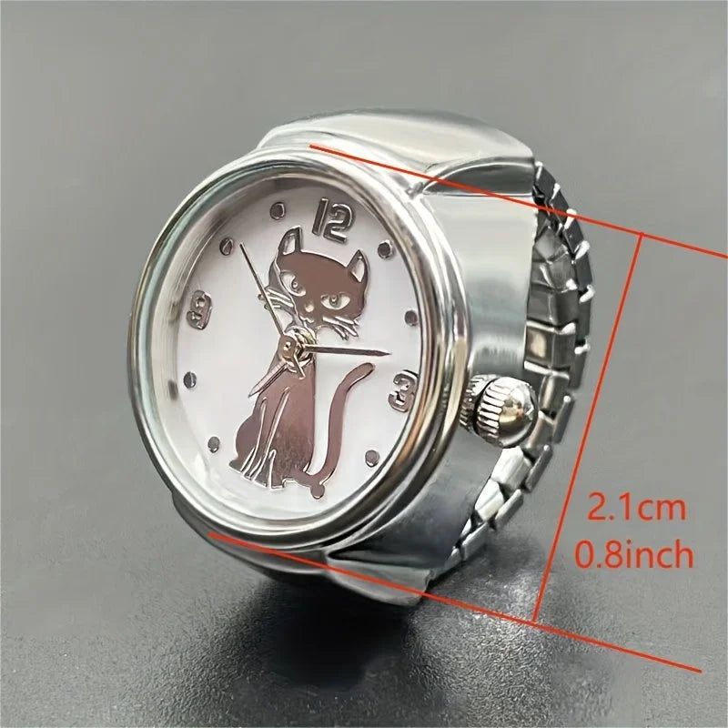 Kitten Circular Pointer Quartz Ring Watch – High-End Gold & Silver Finger Watch
