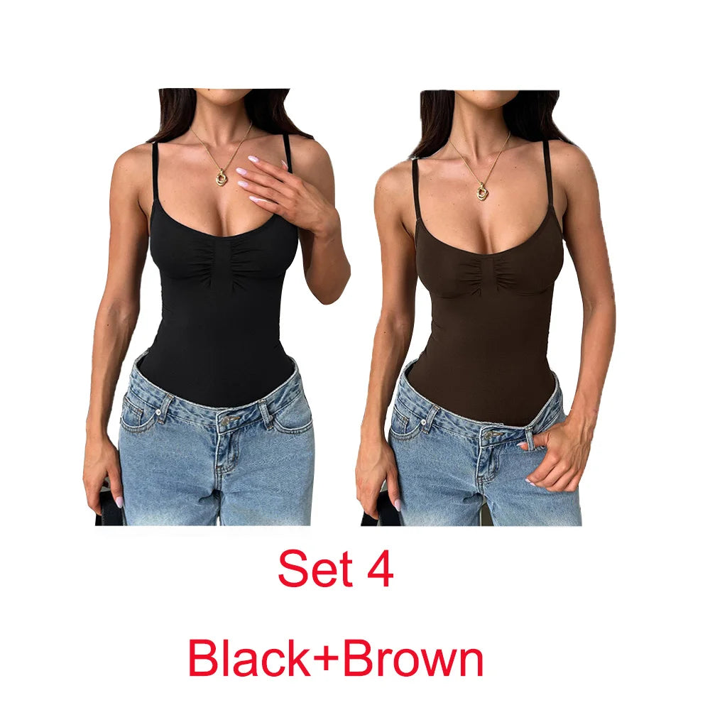 Strapless Skinny Slim Bodysuit Tank Top – Women’s Solid Color Summer Top