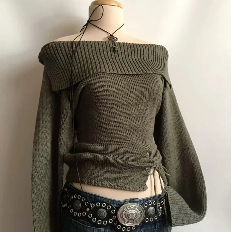 Y2K Harajuku Loose Knit Lapel Sweater – Retro Aesthetic Women’s Pullover