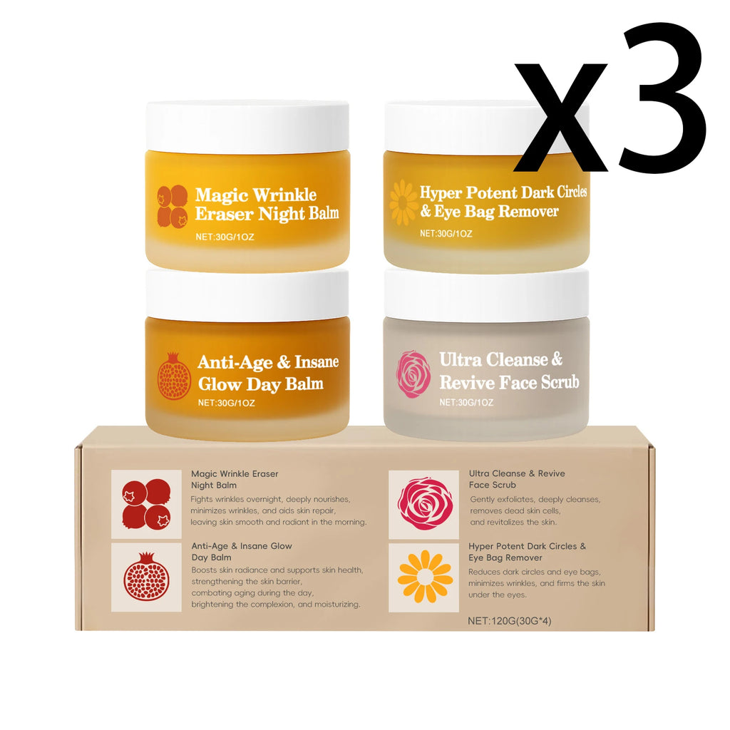 Multi-Effect Day & Night 4-Piece Skincare Set – Cleansing Moisturizing Dark Circle Reduction