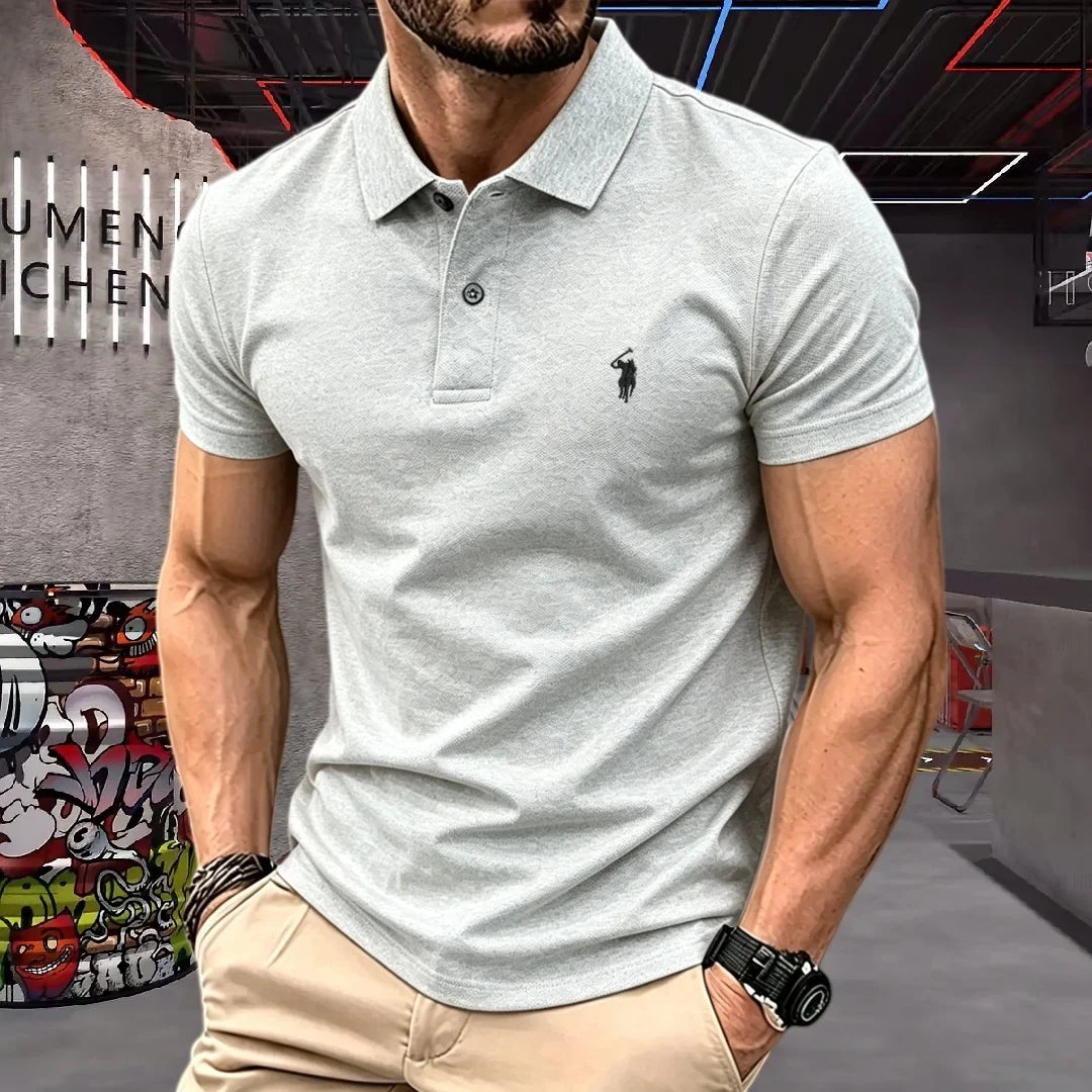 Men’s 100% Cotton Luxury Pony Embroidery Polo Shirt – Summer Golf Casual T-Shirt
