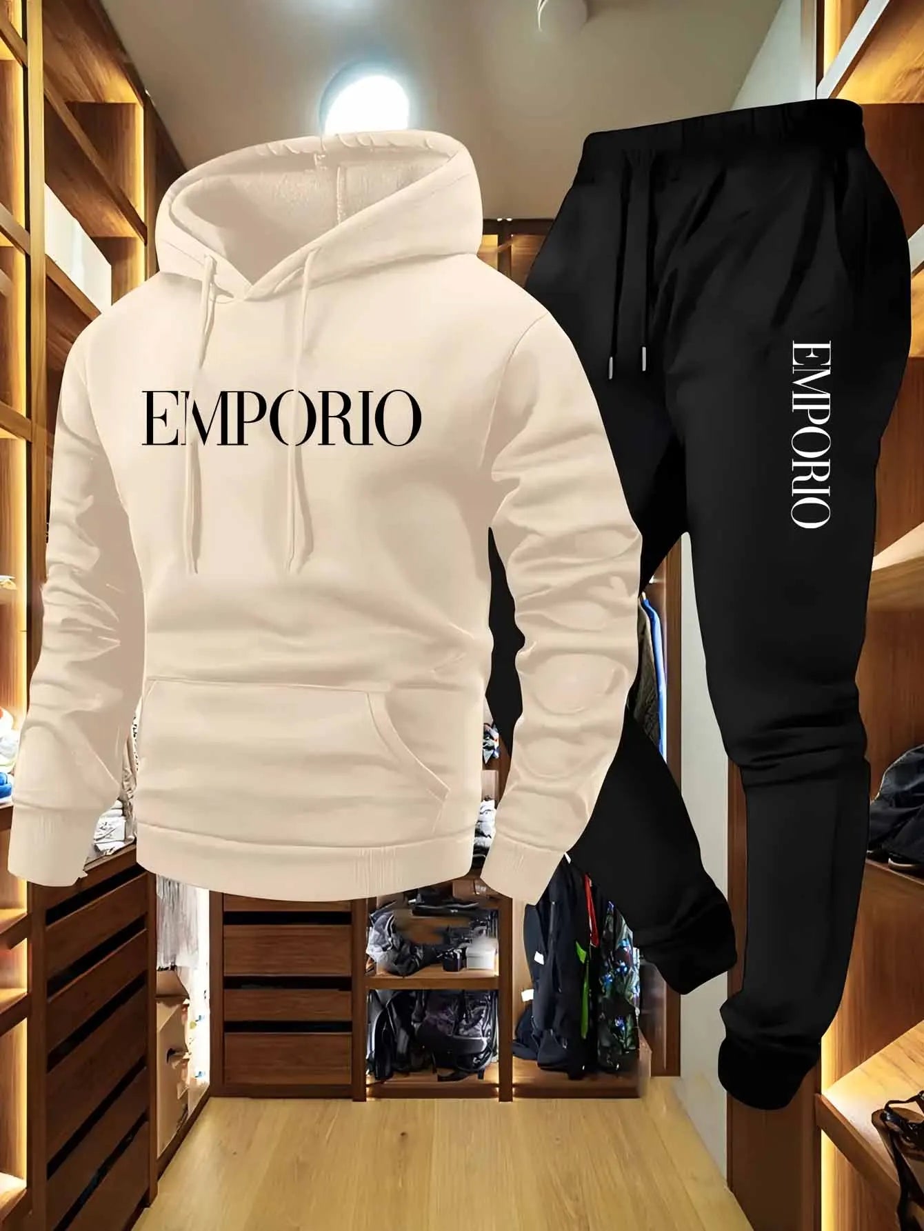 Men’s Cargo Hoodie Sweatshirt & Jogger Two Piece Set – Olive Green Streetwear Tracksuit