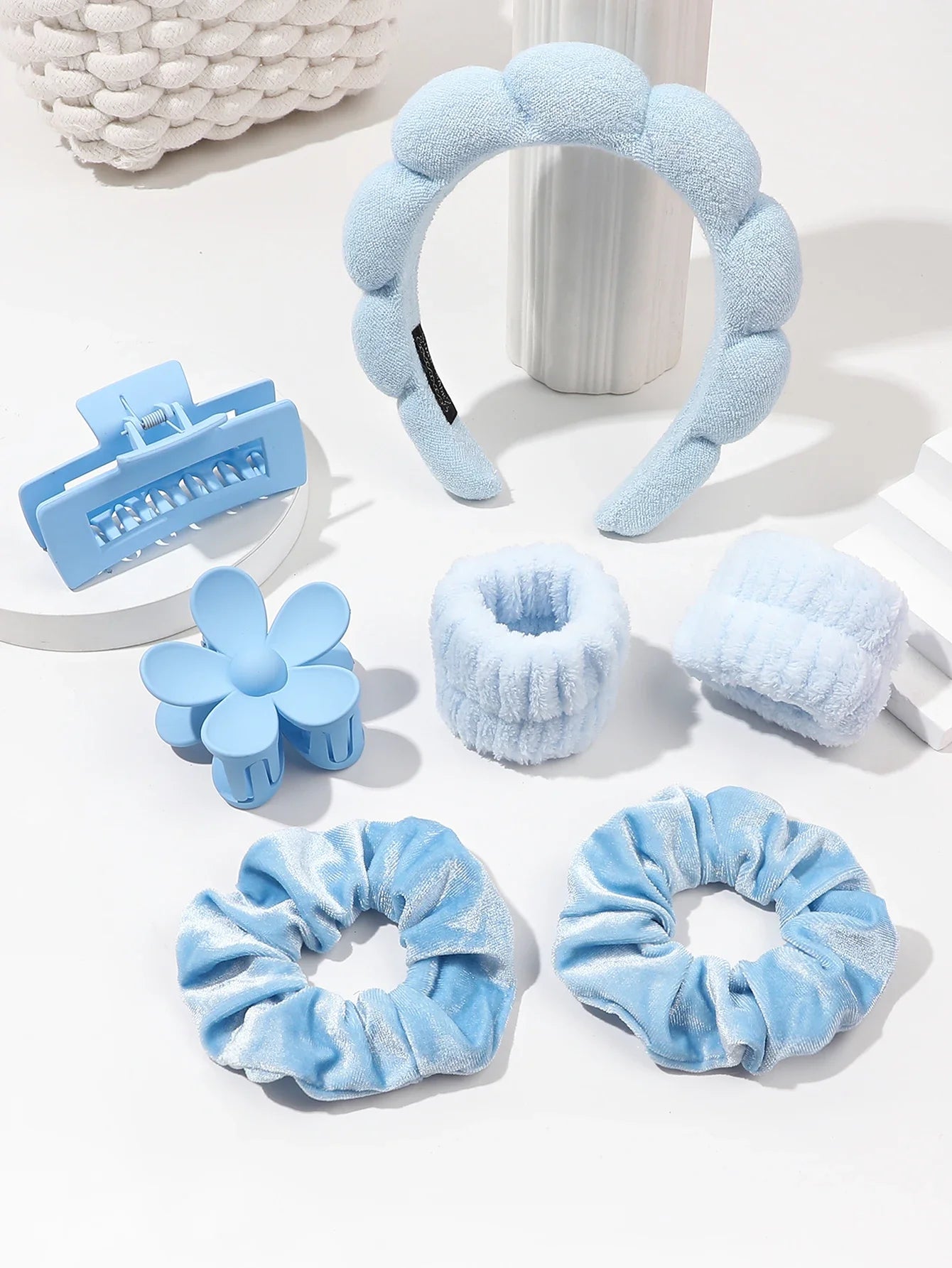 7Pcs Microfiber Scrunchie & Spa Headband Set – Skincare Shower Makeup Accessories