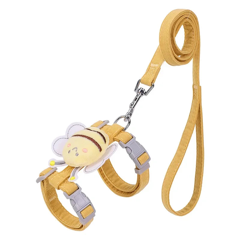 Cartoon Bee Cat Harness & Leash Set – Adjustable Double Layer for Small & Medium Pets