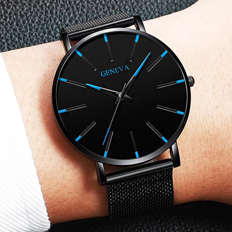 Minimalist Men's Ultra-Thin Mesh Belt Quartz Watch