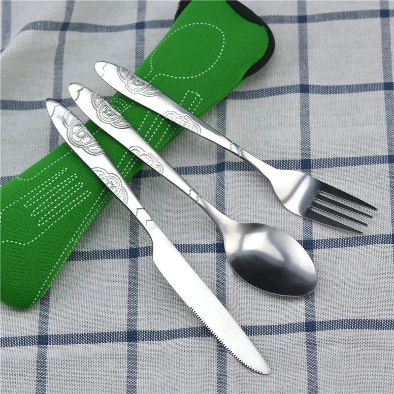 Portable Picnic Cutlery Set with Zipper Case | Travel Utensils Kit