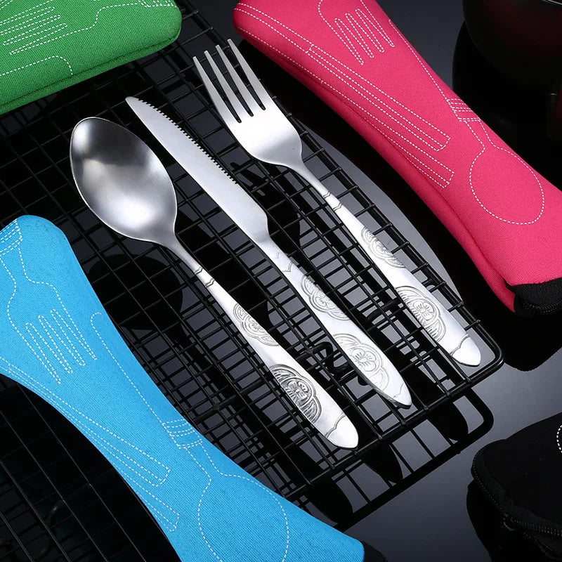 Portable Picnic Cutlery Set with Zipper Case | Travel Utensils Kit