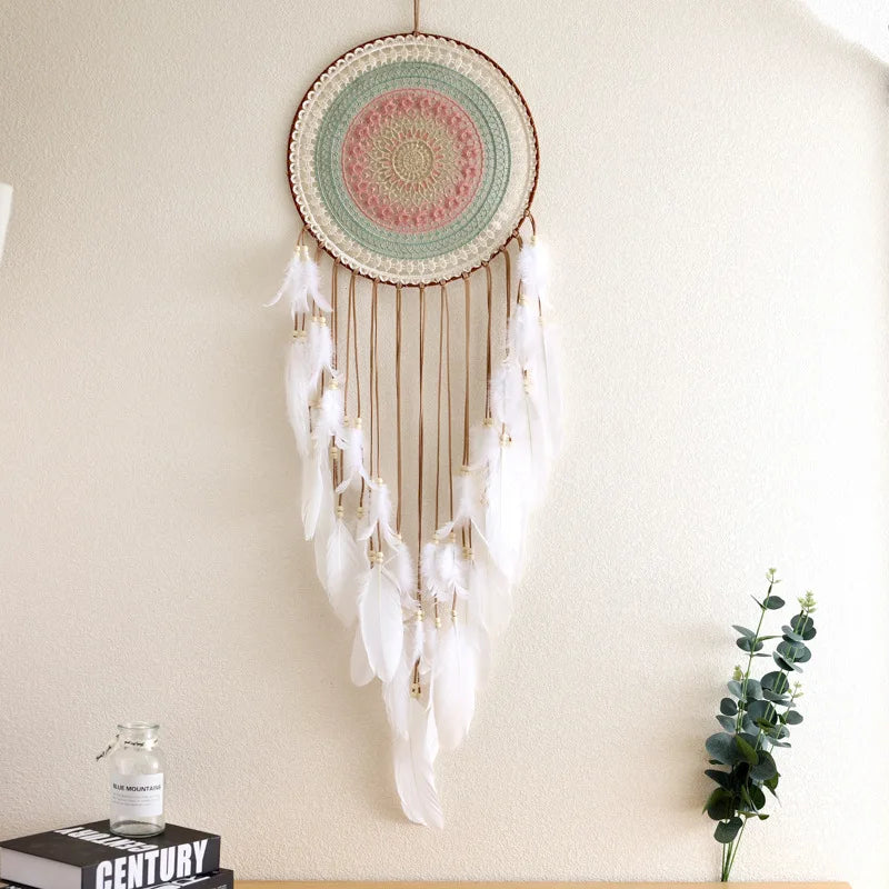 Colorful Woven Dreamcatcher | Boho Bedroom Wall Hanging with Feather Tassels
