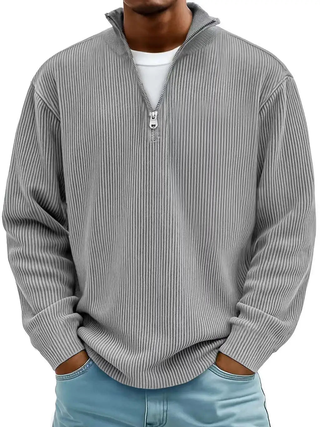 Men’s Half Zip Stand Collar Corduroy Polo Sweatshirt – Casual Autumn Winter Top