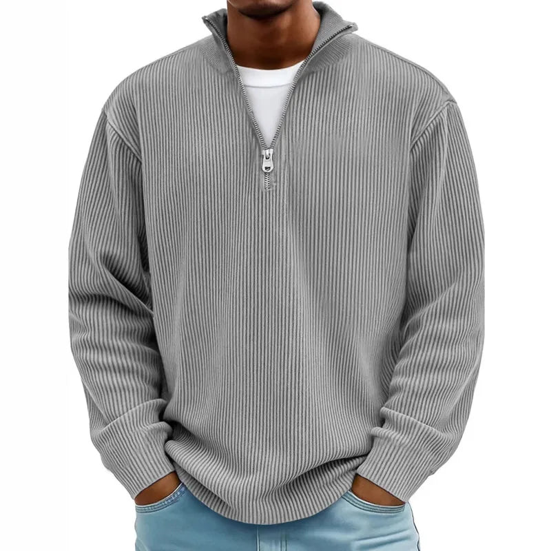 Men’s Half Zip Stand Collar Corduroy Polo Sweatshirt – Casual Autumn Winter Top