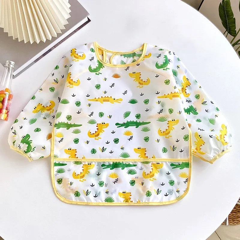 Baby Waterproof Long Sleeve Bib – Cartoon Animal Art Apron for Self-Feeding 0–3 Years