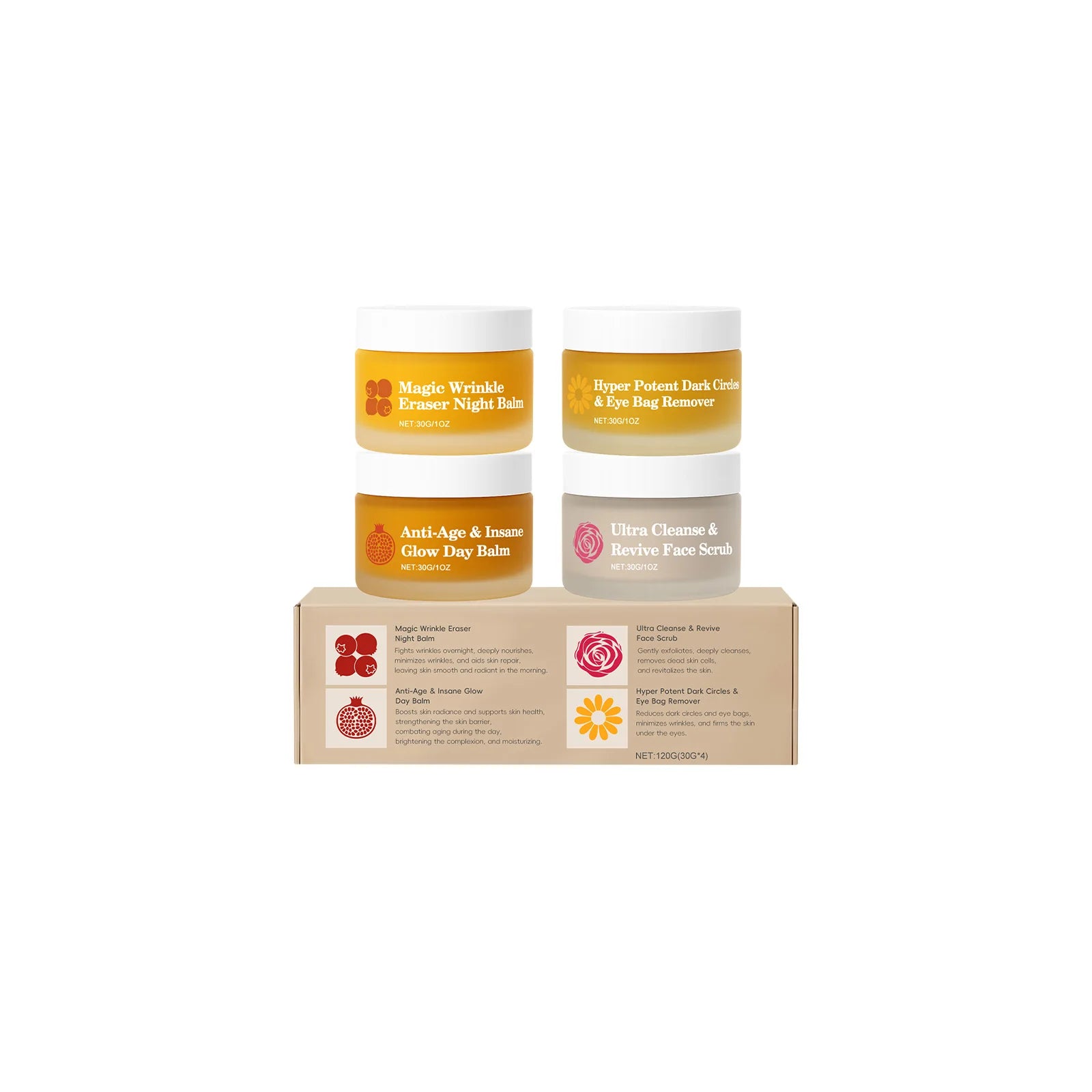 Multi-Effect Day & Night 4-Piece Skincare Set – Cleansing Moisturizing Dark Circle Reduction