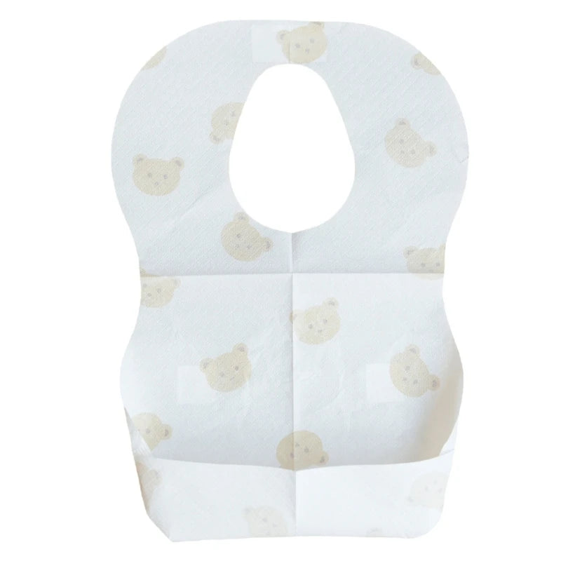 50-Pack Disposable Baby Bibs – Waterproof Cartoon Bear Feeding Bibs for 6M–2Y