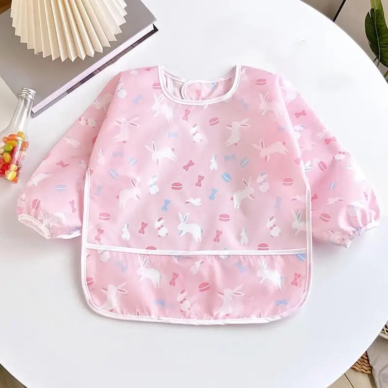 Baby Waterproof Long Sleeve Bib – Cartoon Animal Art Apron for Self-Feeding 0–3 Years