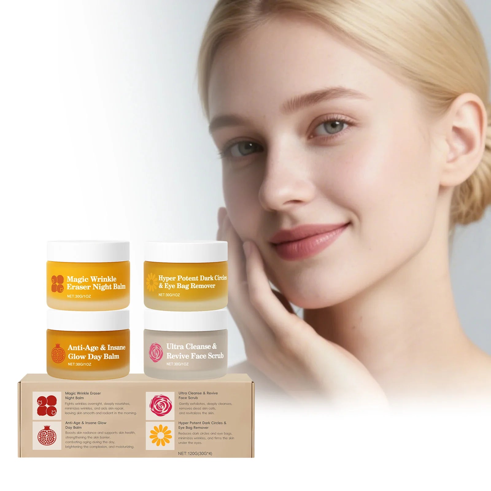 Multi-Effect Day & Night 4-Piece Skincare Set – Cleansing Moisturizing Dark Circle Reduction