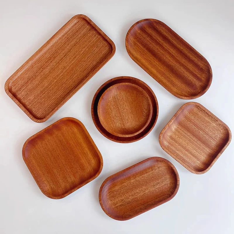 Large Solid Walnut Wood Dinner Plate & Serving Tray – Cake Bread Coffee Tea Wooden Platter