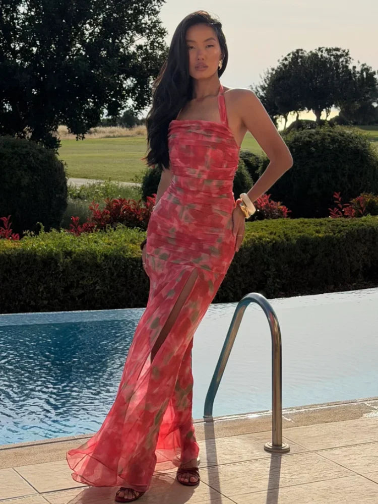 Flutter Sleeve Floral Maxi Dress – Deep V Neck Summer Holiday Dress