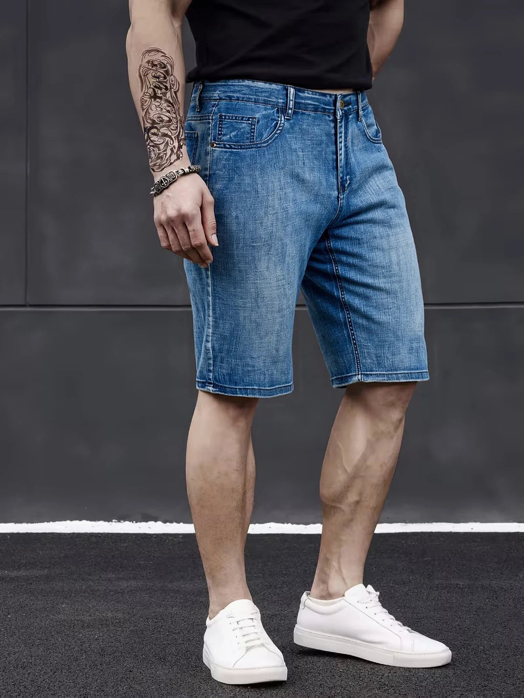 Men’s Slim Fit Stretch Denim Shorts – Classic Business Casual Summer Pants