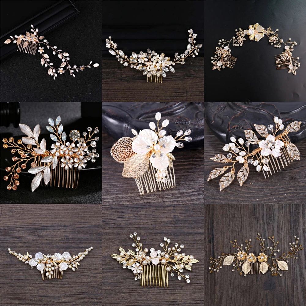 Wedding Crystal Flower Hair Clips & Pearl Barrette Combs – Bridal Headdress Hair Decor for Women
