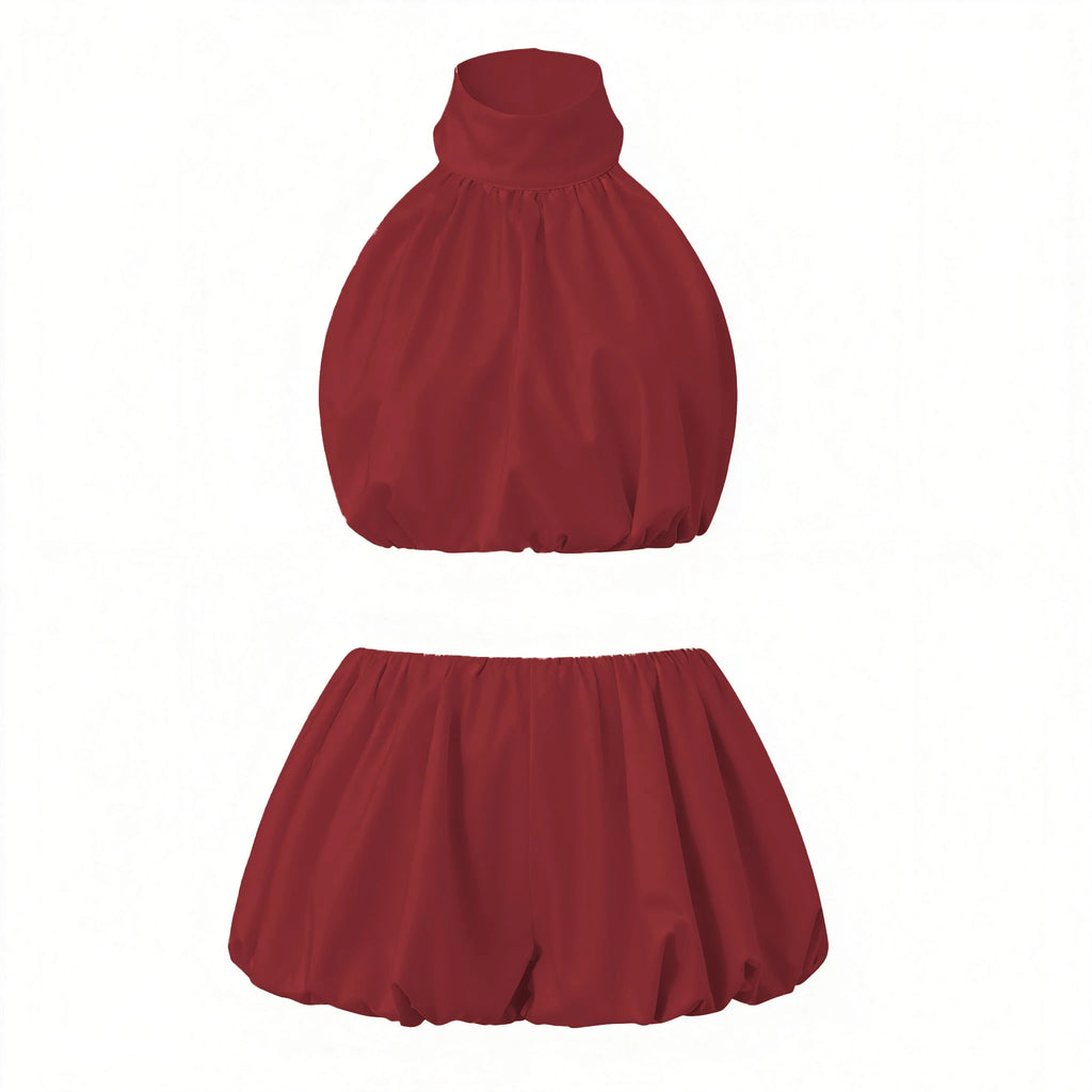 Halter Neck Backless Crop Top & Mini Skirt Set – Women’s Summer Two Piece