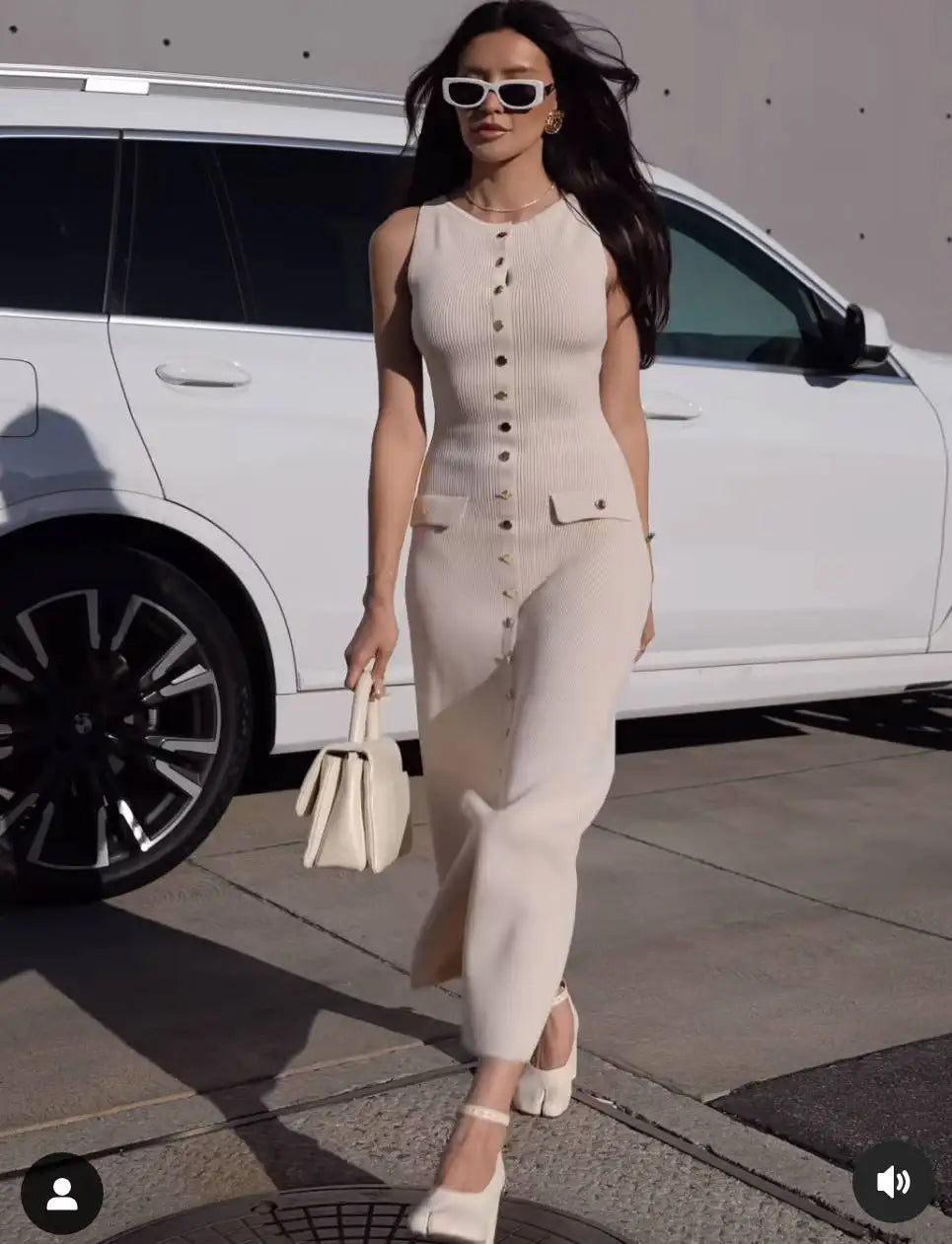 Ribbed Knit Sleeveless Button Maxi Dress | Slim Fit