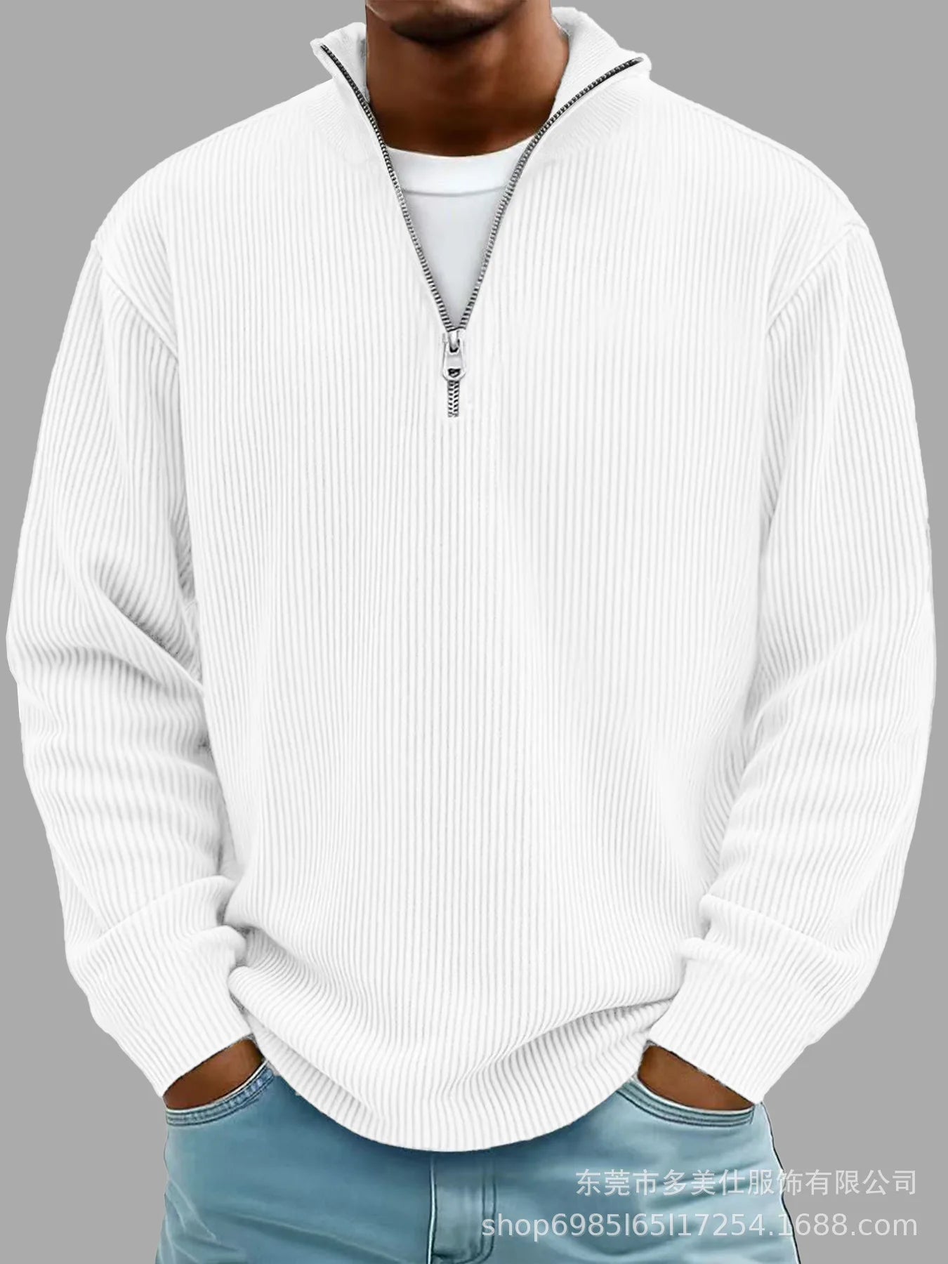 Men’s Half Zip Stand Collar Corduroy Polo Sweatshirt – Casual Autumn Winter Top