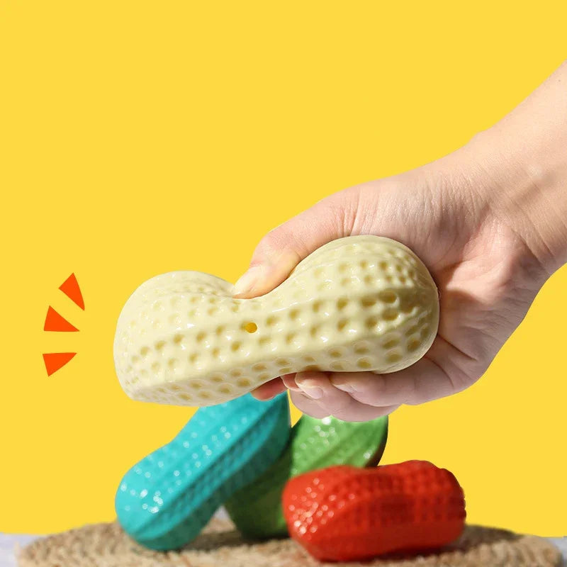 Peanut Squeaky Dog Chew Toy – Rubber Teeth Cleaning Interactive Pet Toy