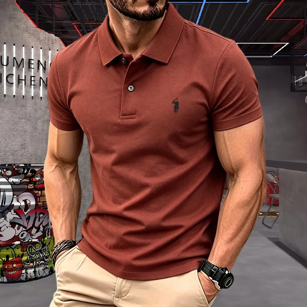 Men’s 100% Cotton Luxury Pony Embroidery Polo Shirt – Summer Golf Casual T-Shirt