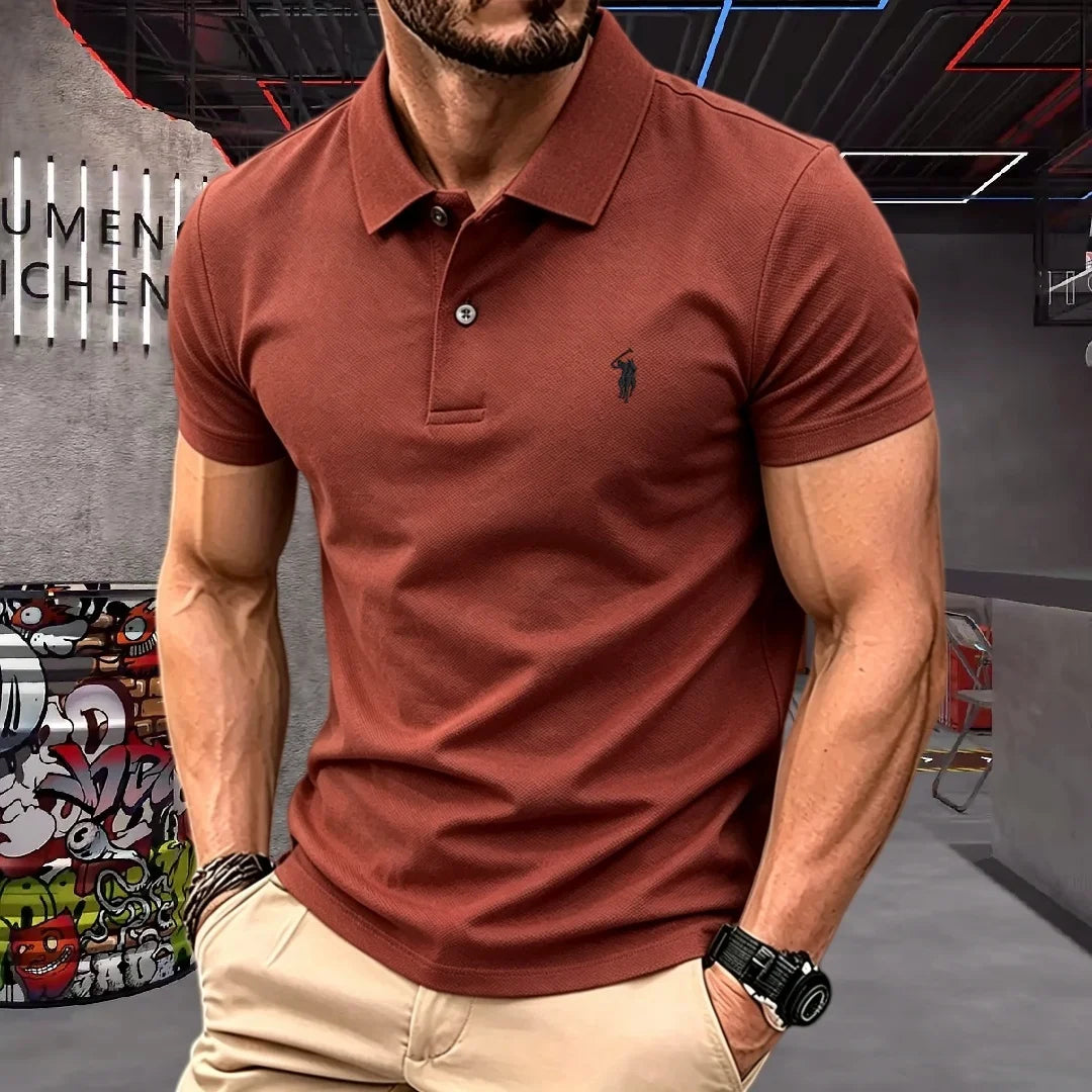 Men’s 100% Cotton Luxury Pony Embroidery Polo Shirt – Summer Golf Casual T-Shirt