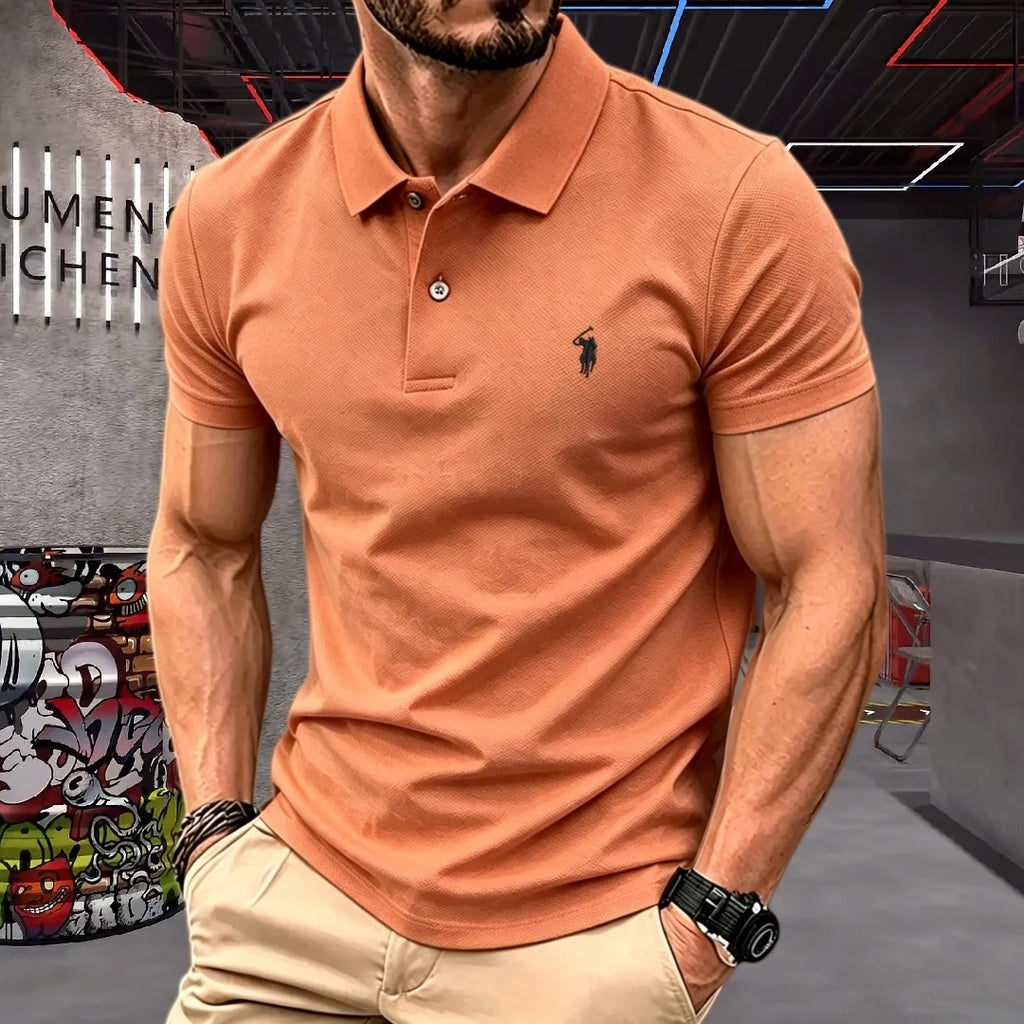 Men’s 100% Cotton Luxury Pony Embroidery Polo Shirt – Summer Golf Casual T-Shirt