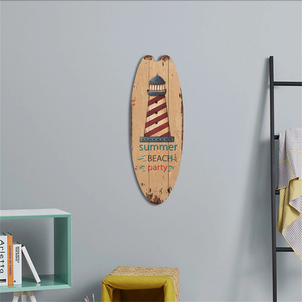 Wooden Surfboard Wall Sign | Retro Beach Style Hanging Decor for Home & Bar