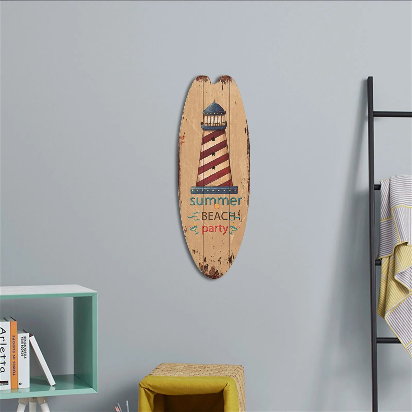 Wooden Surfboard Wall Sign | Retro Beach Style Hanging Decor for Home & Bar