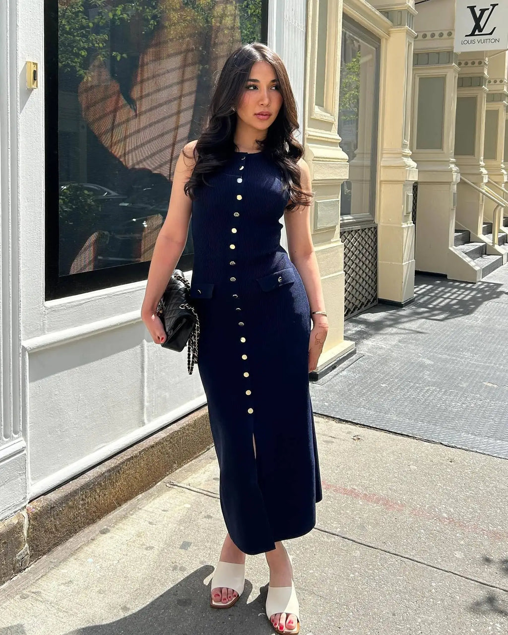 Ribbed Knit Sleeveless Button Maxi Dress | Slim Fit