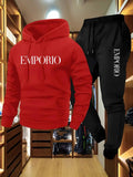 Men’s Cargo Hoodie Sweatshirt & Jogger Two Piece Set – Olive Green Streetwear Tracksuit