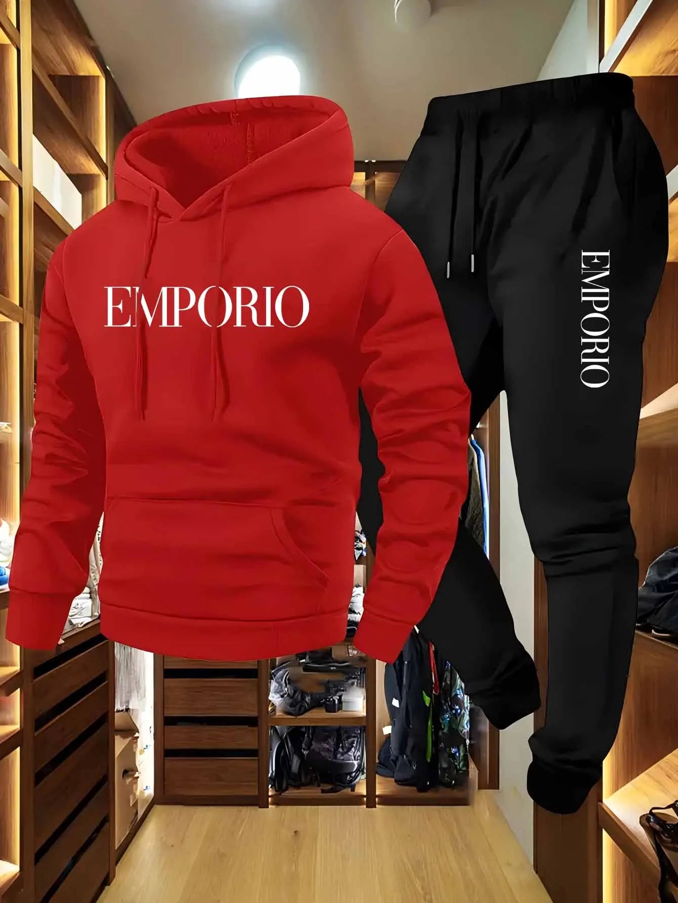 Men’s Cargo Hoodie Sweatshirt & Jogger Two Piece Set – Olive Green Streetwear Tracksuit