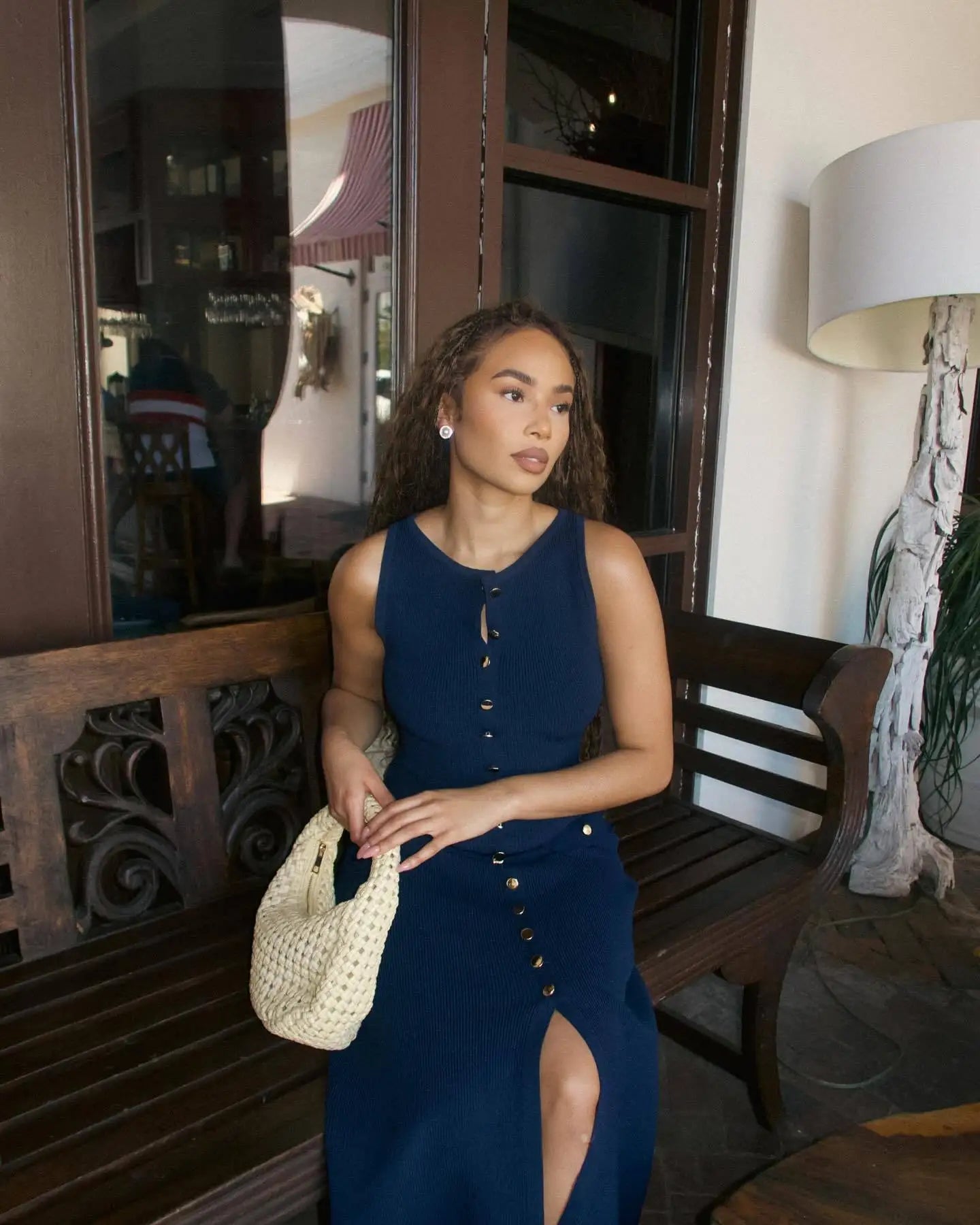Ribbed Knit Sleeveless Button Maxi Dress | Slim Fit