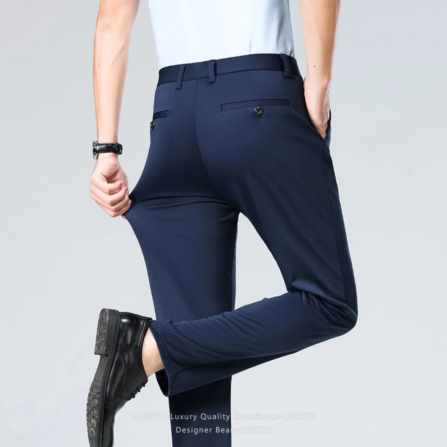 Men’s Slim Straight Stretch Suit Dress Pants – Business Formal Office Trousers