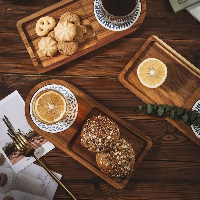 Wooden Coffee & Breakfast Serving Tray – Decorative Hospitality Coffeeware Teaware Plate