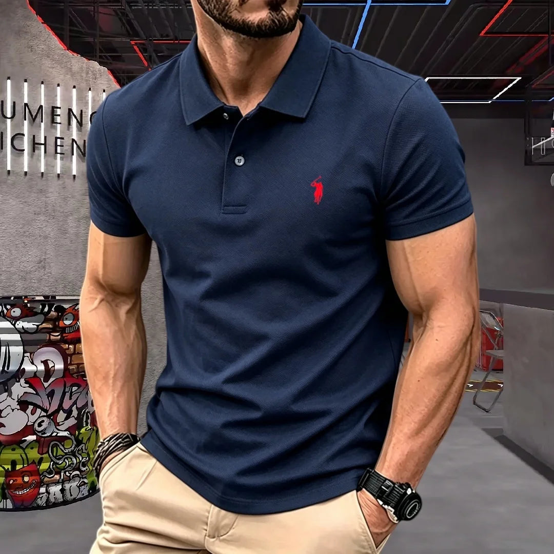 Men’s 100% Cotton Luxury Pony Embroidery Polo Shirt – Summer Golf Casual T-Shirt