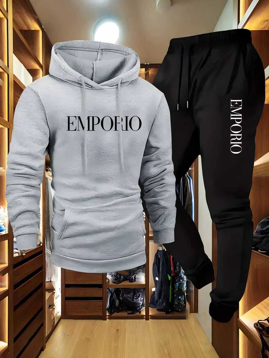 Men’s Cargo Hoodie Sweatshirt & Jogger Two Piece Set – Olive Green Streetwear Tracksuit