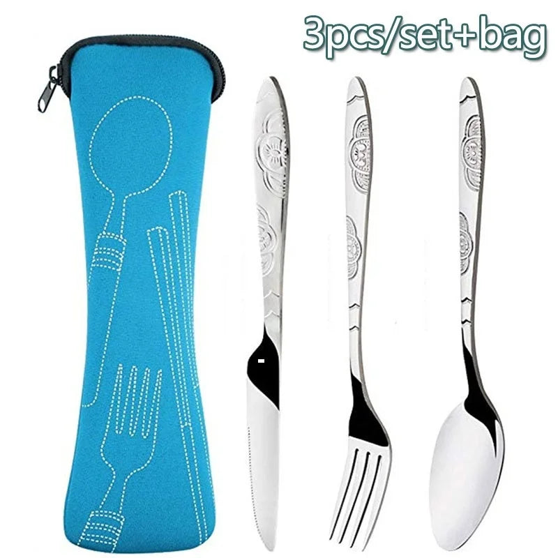 Portable Picnic Cutlery Set with Zipper Case | Travel Utensils Kit