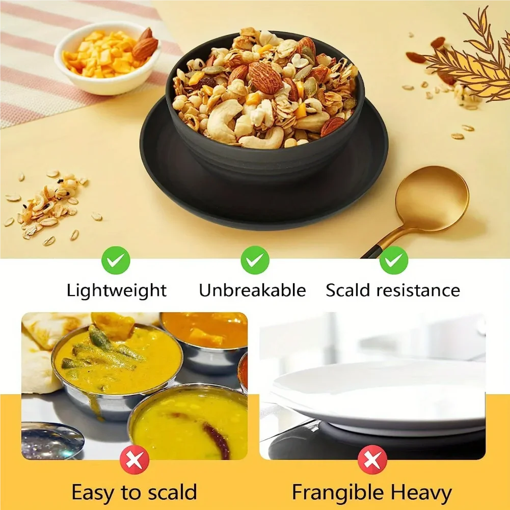 16-Piece Wheat Straw Non-Fragile Tableware Set – Microwave & Dishwasher Safe Reusable Plates