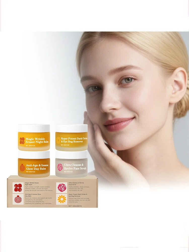 Multi-Effect Day & Night 4-Piece Skincare Set – Cleansing Moisturizing Dark Circle Reduction