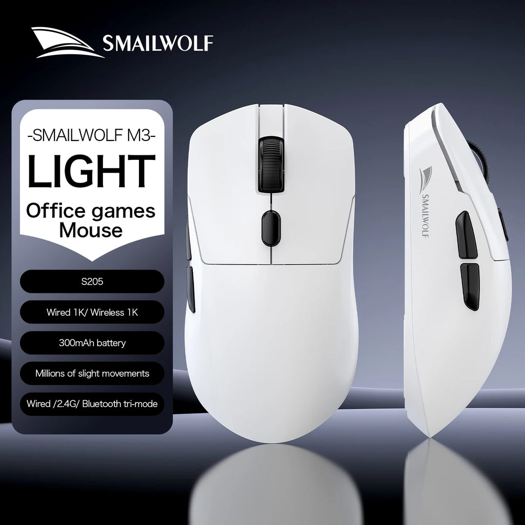 SMAILWOLF M3 PRO Wireless Gaming Mouse – Tri-Mode Bluetooth & USB Lightweight FPS Mouse