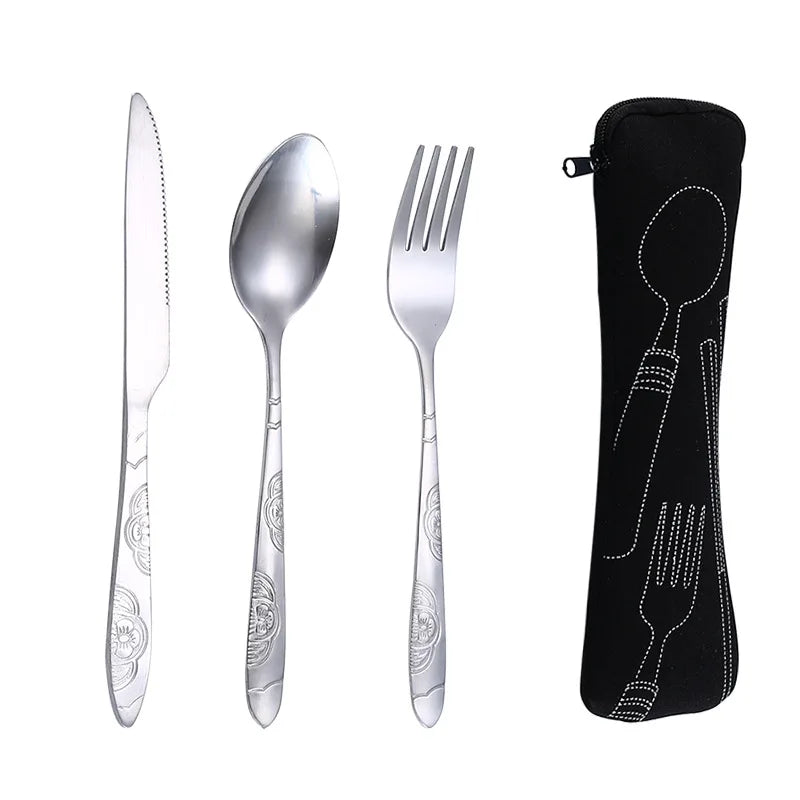 Portable Picnic Cutlery Set with Zipper Case | Travel Utensils Kit