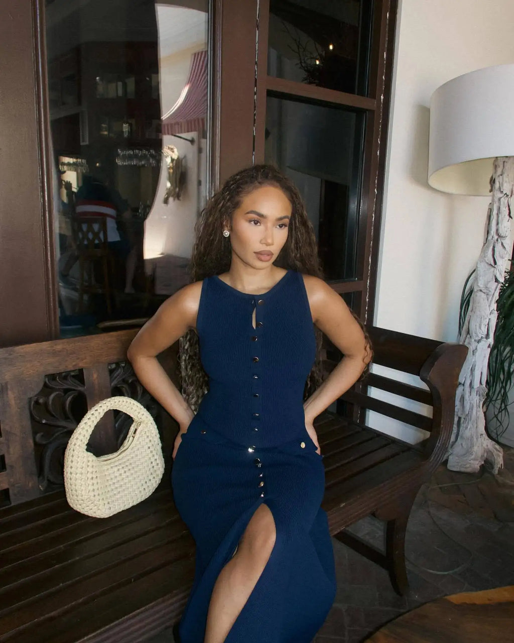 Ribbed Knit Sleeveless Button Maxi Dress | Slim Fit