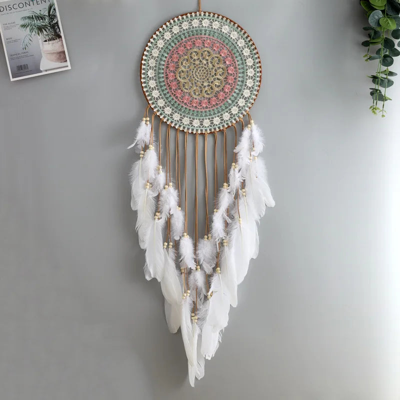 Colorful Woven Dreamcatcher | Boho Bedroom Wall Hanging with Feather Tassels